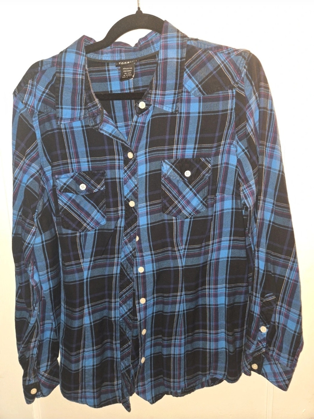 Blue Plaid Long-Sleeve Button-Up Shirt